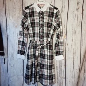 Brooks Brothers Contrast Collar Plaid Cotton-Flannel Shirt Dress